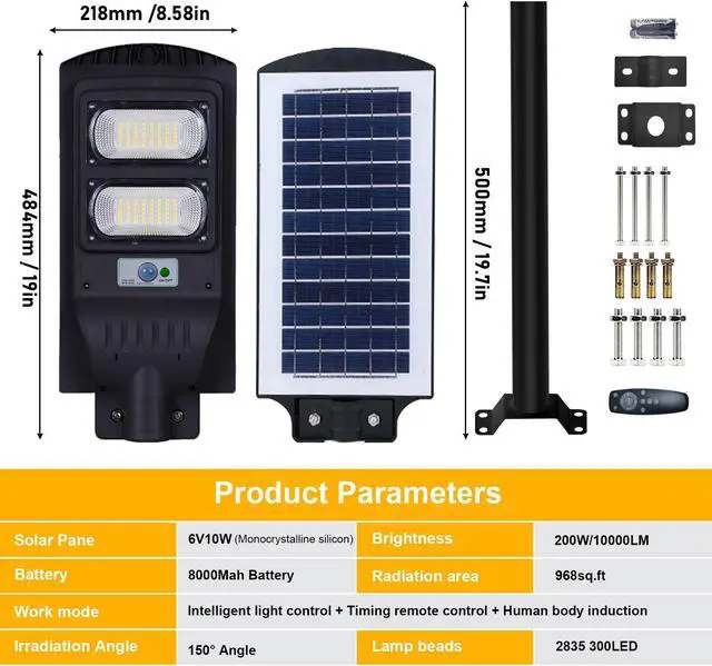 Alt view image 2 of 7 - 9900000LM Super LED Solar Street Light Motion Sensor Dusk-to-Dawn Road Lamp