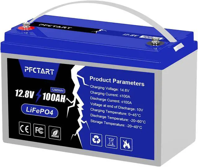 Main image of 12V 100AH LiFePO4 Deep Cycle Lithium Battery for RV Marine Off-Grid Solar System