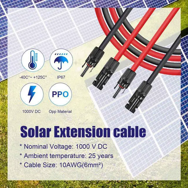 Alt view image 4 of 7 - PFCTART 1 Pair 3FT Black+Red Solar Panel Extension Cable Wire Solar Connectors 10 AWG Gauge