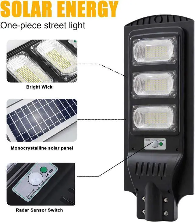 Alt view image 5 of 7 - Solar Street Light 300W Watts Light Control&PIR Motion Sensor Dusk to Dawn