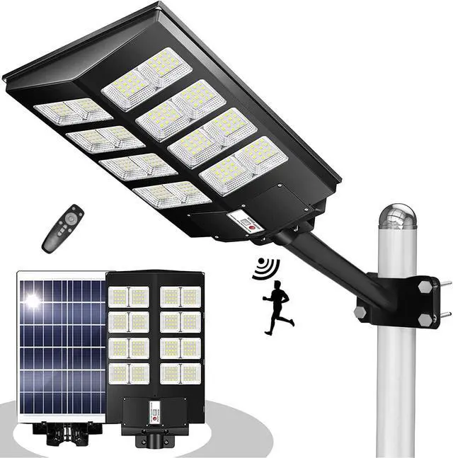 Alt view image 2 of 7 - PFCTART 1500W Commercial Solar Street Light Outdoor Parking Lot Light Dusk to Dawn IP65 Waterproof 6500K Solar Security Flood Lights Solar Lamp for Yard, Road, Basketball Courts