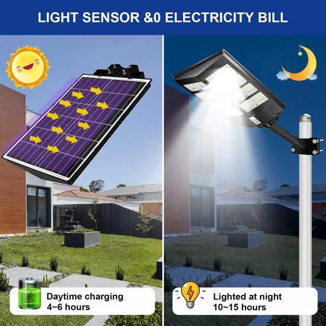 Alt view image 5 of 7 - PFCTART 1500W Commercial Solar Street Light Outdoor Parking Lot Light Dusk to Dawn IP65 Waterproof 6500K Solar Security Flood Lights Solar Lamp for Yard, Road, Basketball Courts