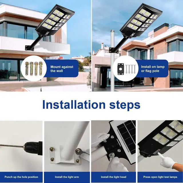 Alt view image 6 of 7 - PFCTART 1500W Commercial Solar Street Light Outdoor Parking Lot Light Dusk to Dawn IP65 Waterproof 6500K Solar Security Flood Lights Solar Lamp for Yard, Road, Basketball Courts