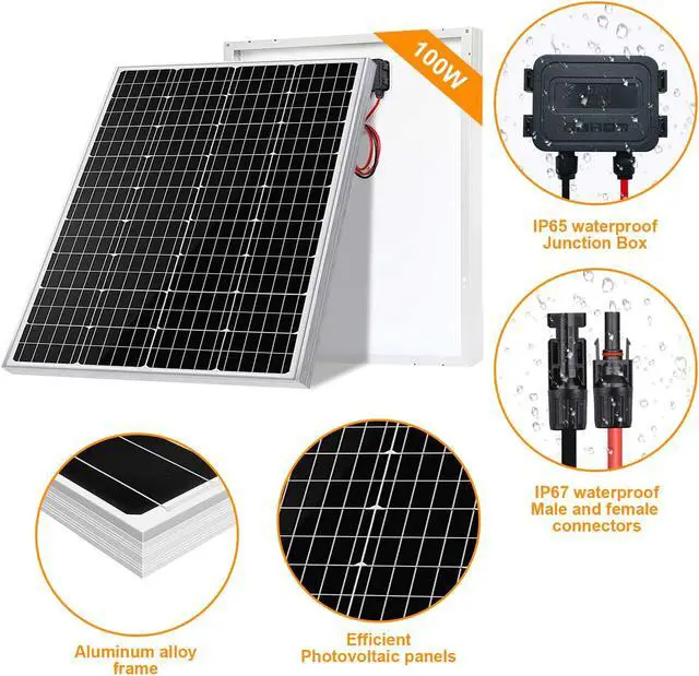 Alt view image 5 of 7 - PFCTART 100W Watt Monocrystalline Solar Panel Kit 12V High Efficiency For Home RV Camping Off Grid