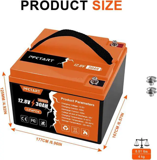 Alt view image 2 of 7 - PFCTART LiFePO4 Battery 12V 30Ah Lithium Iron Phosphate Deep Cycle BMS Home RV Camping US