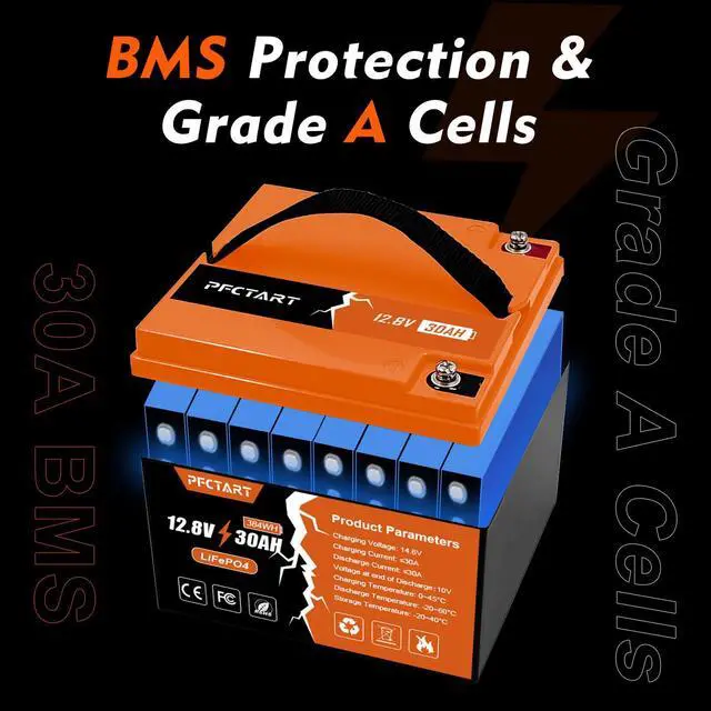 Alt view image 3 of 7 - PFCTART LiFePO4 Battery 12V 30Ah Lithium Iron Phosphate Deep Cycle BMS Home RV Camping US