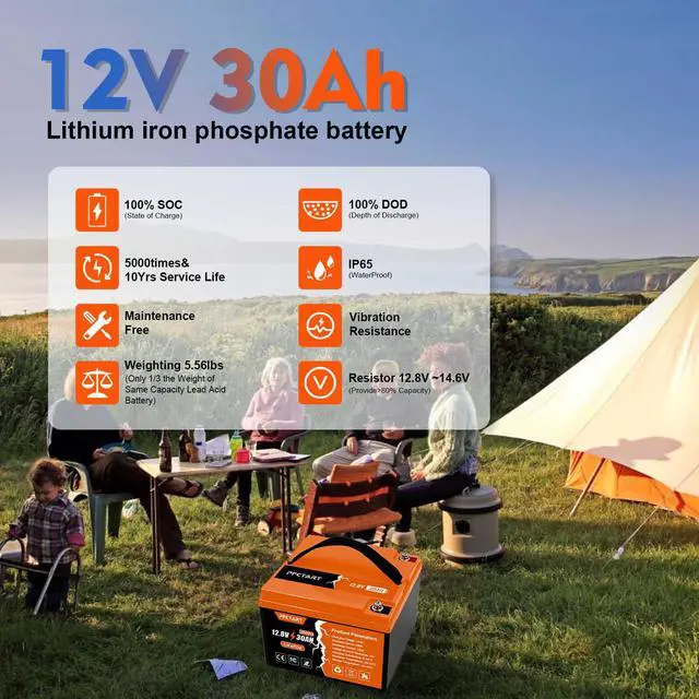Alt view image 6 of 7 - PFCTART LiFePO4 Battery 12V 30Ah Lithium Iron Phosphate Deep Cycle BMS Home RV Camping US
