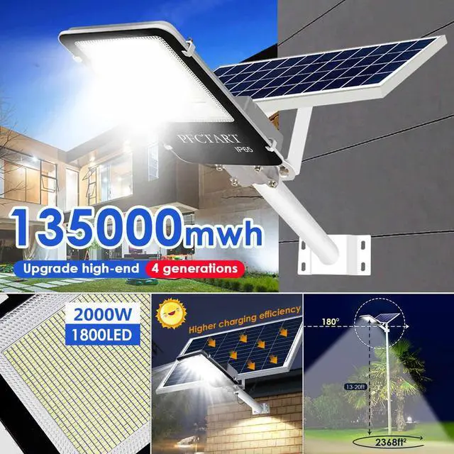 Alt view image 2 of 7 - 2000W Watts Commercial LED Solar Street Light Dusk to Dawn Parking Lot Road Lamp