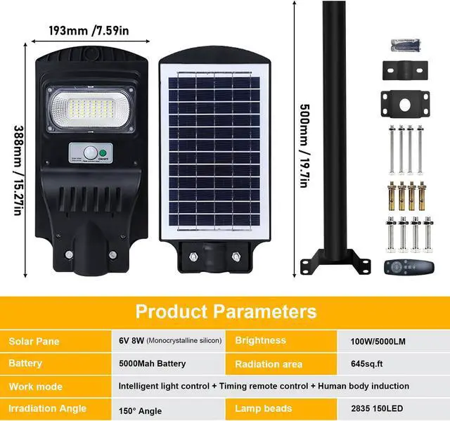 Alt view image 2 of 7 - 9900000LM Commercial LED Solar Street Light Motion Sensor Dusk-to-Dawn Road Lamp