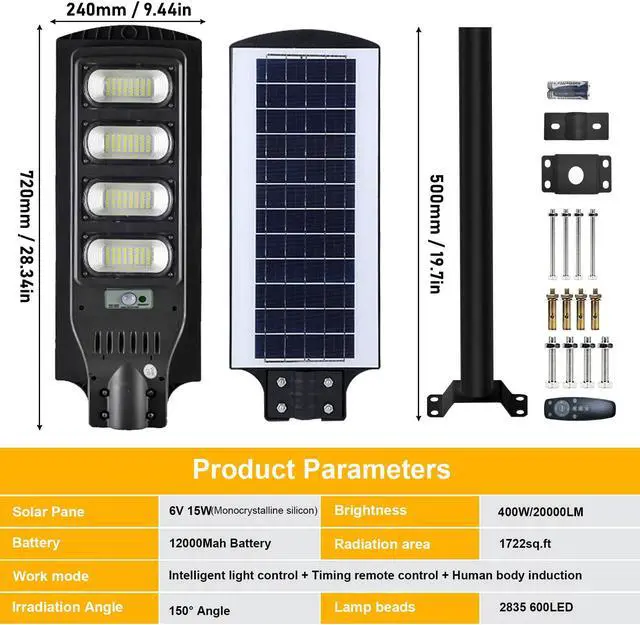 Alt view image 2 of 7 - Commercial Solar Street Flood Light LED Lamp Outdoor Area Dusk To Dawn Wall Lamp
