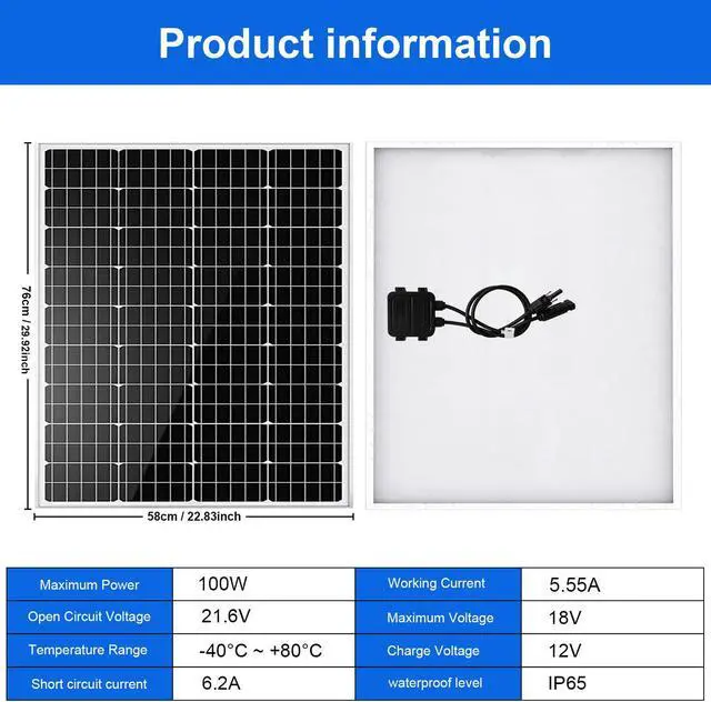 Alt view image 3 of 7 - 100W Watt Mono Solar Panel 12V Battery Charger Home Boat RV Off Grid