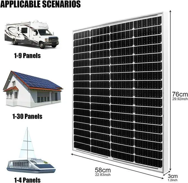 Alt view image 4 of 7 - 100W Watt Mono Solar Panel 12V Battery Charger Home Boat RV Off Grid