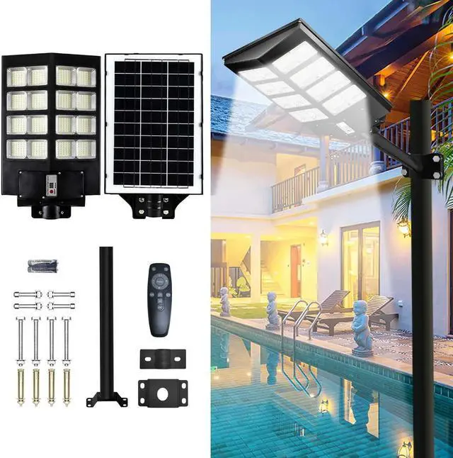 Alt view image 3 of 7 - PFCTART 1500W Commercial Solar Street Light Outdoor Parking Lot Light Dusk to Dawn IP65 Waterproof 6500K Solar Security Flood Lights Solar Lamp for Yard, Road, Basketball Courts
