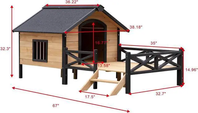 Alt view image 2 of 7 - Outdoor Large Wooden Cabin House Style Wooden Pet Dog Kennel With Porch
