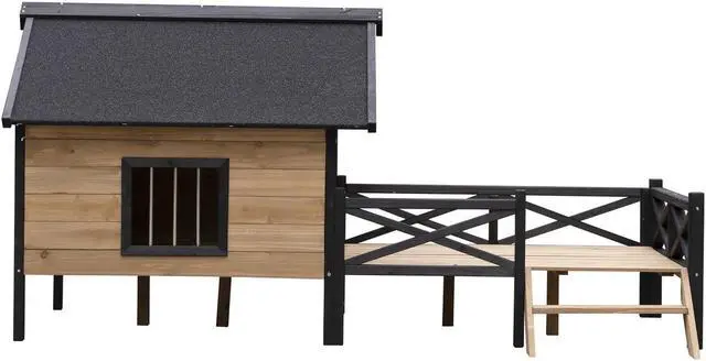 Alt view image 4 of 7 - Outdoor Large Wooden Cabin House Style Wooden Pet Dog Kennel With Porch