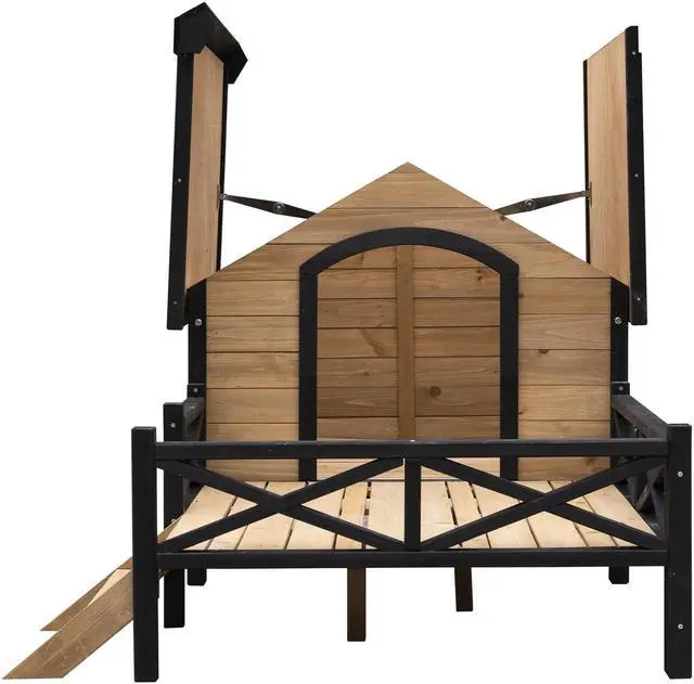Alt view image 5 of 7 - Outdoor Large Wooden Cabin House Style Wooden Pet Dog Kennel With Porch