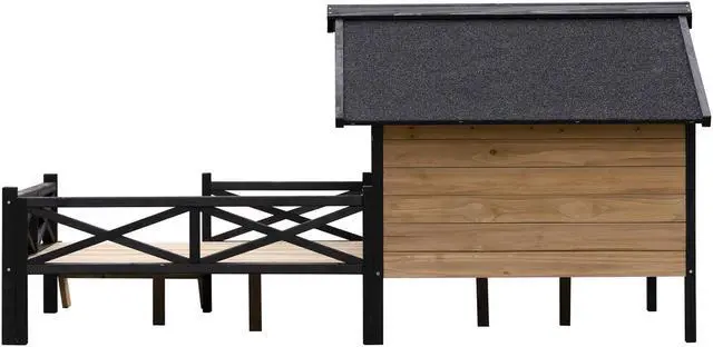 Alt view image 7 of 7 - Outdoor Large Wooden Cabin House Style Wooden Pet Dog Kennel With Porch