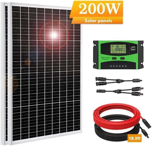 Main image of 200W 12V Solar Panel Starter Kit Mono Solar Module w/30A Battery Charge Controller