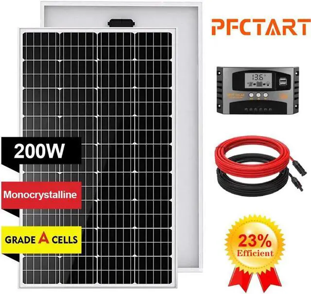 Main image of 200 Watts Monocrystalline Solar Panel Kit 12V Volt Battery Charger with Controller for Home Caravan Boat