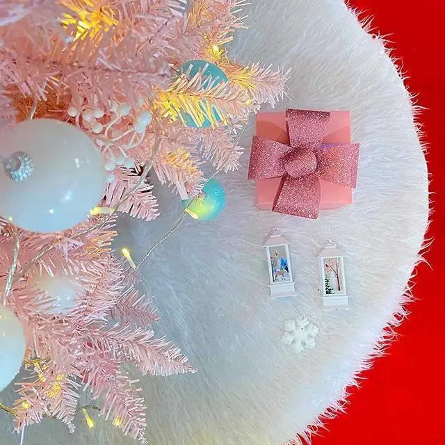Alt view image 6 of 7 - Christmas Tree Skirt Snowy White Faux Plush Fur Floor Ornament Xmas Party Decor