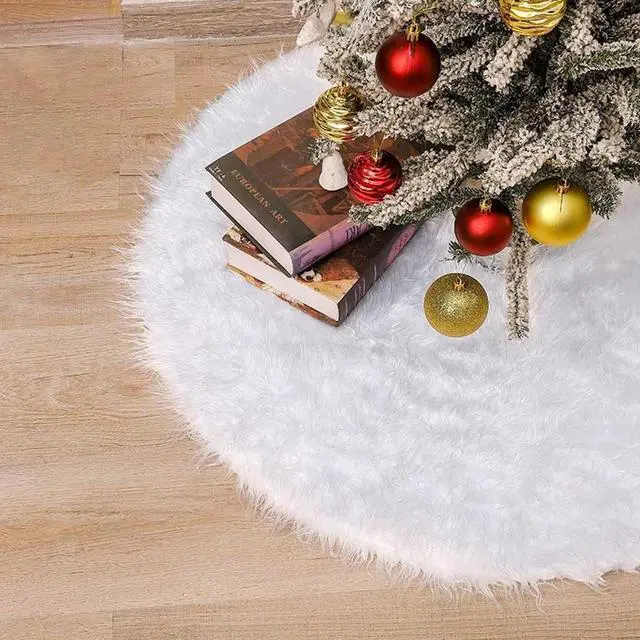 Main image of Christmas Tree Skirt Snowy White Faux Plush Fur Floor Ornament Xmas Party Decor