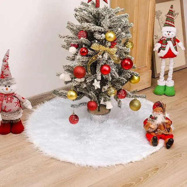 Alt view image 2 of 7 - Christmas Tree Skirt Snowy White Faux Plush Fur Floor Ornament Xmas Party Decor