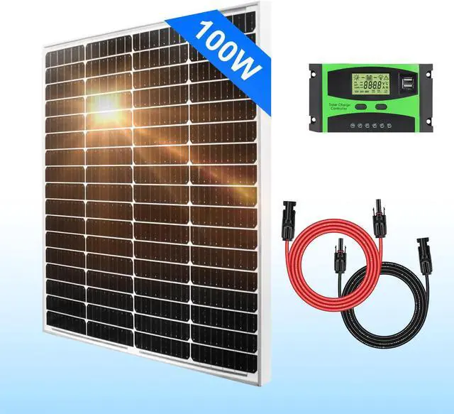 Main image of PFCTART 100W Watt Monocrystalline Solar Panel Kit 12V High Efficiency For Home RV Camping Off Grid