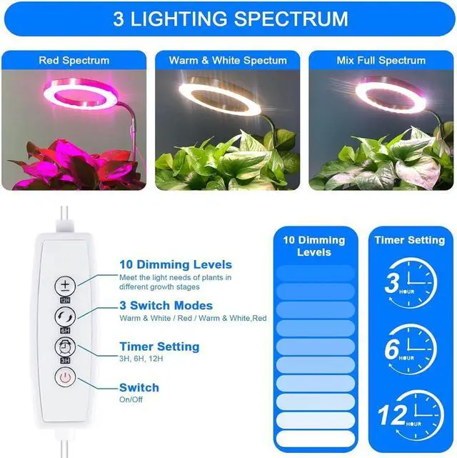 Alt view image 3 of 7 - PFCTART LED Grow Light Indoor Plants Full Spectrum with Base for Plant Shelf, Plant Pots