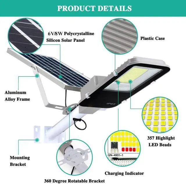 Alt view image 3 of 7 - PFCTART 150W Commercial Solar Street  Light LED Lamp Outdoor Area Dusk To Dawn Wall Lamp