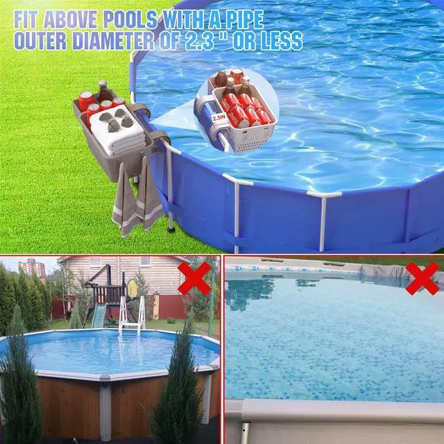 Alt view image 2 of 7 - PFCTART Poolside Storage with Pool Cup Holder, Thickened Plastic Pool Basket for Above Ground Pool Accessories, Multifunctional Poolside Holder Fits for Most Frame Pools (2 Pack)