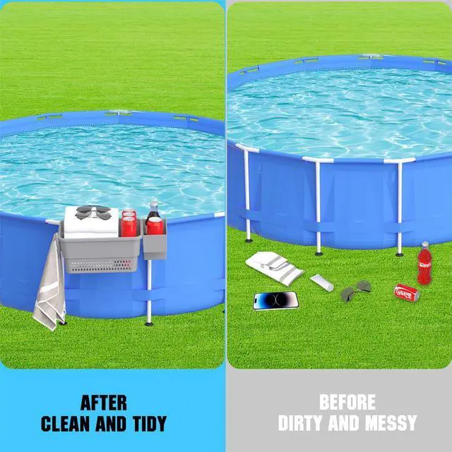 Alt view image 5 of 7 - PFCTART Poolside Storage with Pool Cup Holder, Thickened Plastic Pool Basket for Above Ground Pool Accessories, Multifunctional Poolside Holder Fits for Most Frame Pools (2 Pack)