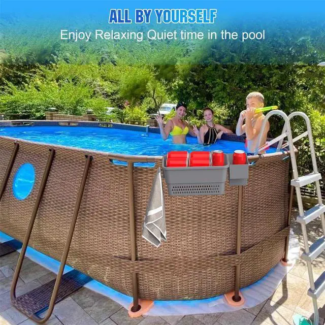 Alt view image 4 of 7 - PFCTART Poolside Storage with Pool Cup Holder, Thickened Plastic Pool Basket for Above Ground Pool Accessories, Multifunctional Poolside Holder Fits for Most Frame Pools (2 Pack)
