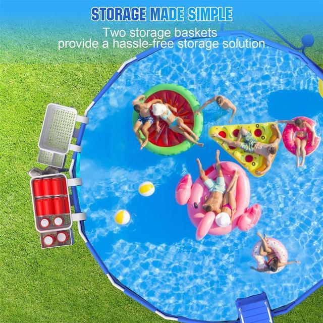 Alt view image 3 of 7 - PFCTART 2 Sets Poolside Storage Basket with Pool Cup Holder, Pool Toy Basket with 2 Hooks for Towels, Beverages, Pool Accessories for Most Frame Swimming Pools (Beige Gray)