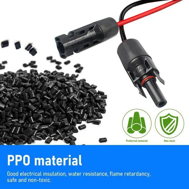 Alt view image 6 of 7 - PFCTART 32.8FT Black + Red Connectors 10AWG Gauge 6mm² Cable 1 Pair Solar Panel Extension Cable Wire 10M