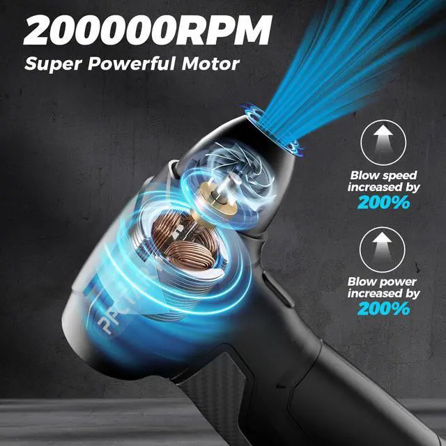 Alt view image 6 of 7 - PFCTART Compressed Air Duster-200000RPM 8000mAh Super Power Electric Air Duster, Cordless air Blower Rechargeable for Cleaning Camera Computer, Household and Pet Hair