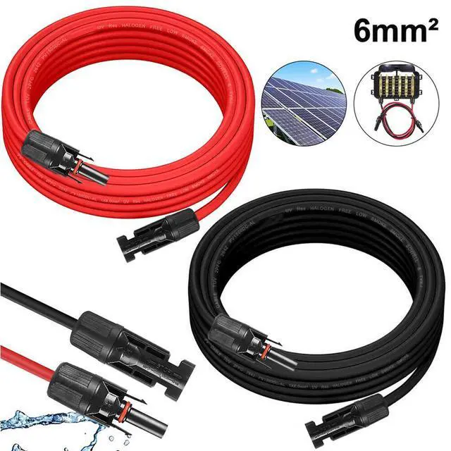 Main image of PFCTART 32.8FT Black + Red Connectors 10AWG Gauge 6mm² Cable 1 Pair Solar Panel Extension Cable Wire 10M