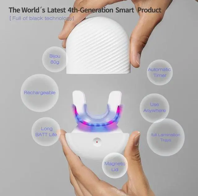 Alt view image 4 of 5 - KAVVO Shell Teeth Whitening Kit with Automatic UV Disinfection Function, Dust-Proof, 450mAh Rechargeable Battery, 14-Time Runtime, Extra Teeth Tray & Gel Tubes for a Brighter Smile