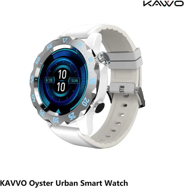 Alt view image 2 of 6 - KAVVO Oyster Urban Smart Watch for iOS Android Phones, Luminous Technology with Mechanical Rotating Bezel, IP 68 Waterproof, Fitness Tracker with Blood Oxygen and Heart Rate Monitor Raw White