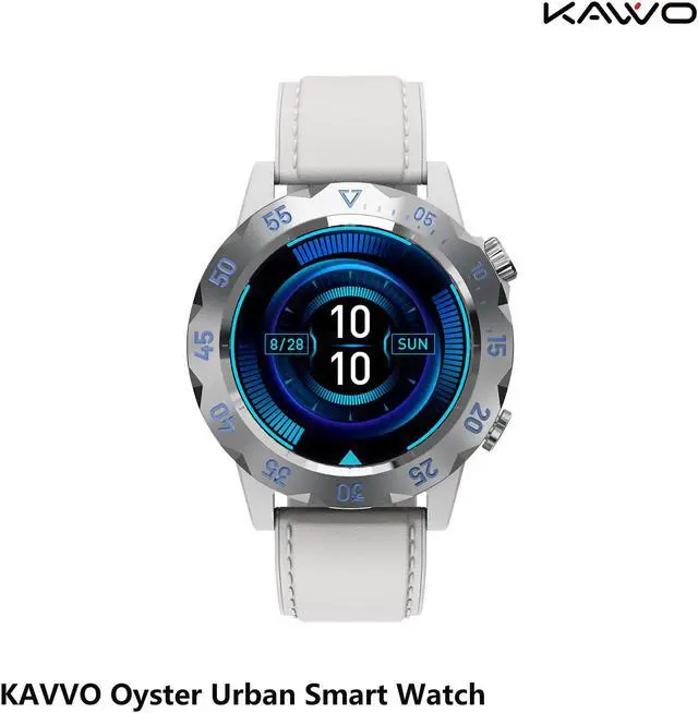 Main image of KAVVO Oyster Urban Smart Watch for iOS Android Phones, Luminous Technology with Mechanical Rotating Bezel, IP 68 Waterproof, Fitness Tracker with Blood Oxygen and Heart Rate Monitor Raw White