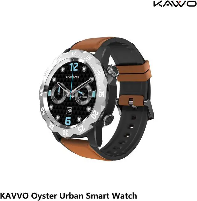Alt view image 2 of 6 - KAVVO Oyster Urban Smart Watch for iOS Android Phones, Luminous Technology with Mechanical Rotating Bezel, IP 68 Waterproof, Fitness Tracker with Blood Oxygen and Heart Rate Monitor Titanium Gray