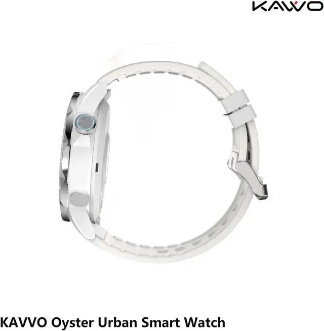 Alt view image 6 of 6 - KAVVO Oyster Urban Smart Watch for iOS Android Phones, Luminous Technology with Mechanical Rotating Bezel, IP 68 Waterproof, Fitness Tracker with Blood Oxygen and Heart Rate Monitor Raw White
