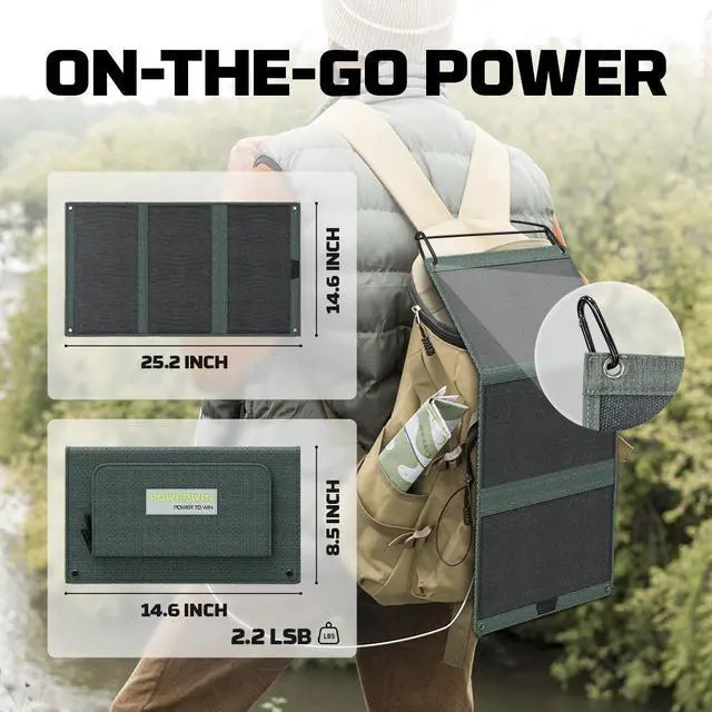 POWERWIN Foldable Solar Panel PWS30, Soft 33W ETFE High Efficiency Flexible PD20W Type-C USB And DC5521, 3 Output Ports For Fast Charge Mobile Devices, IP65 Water Resist - View #6