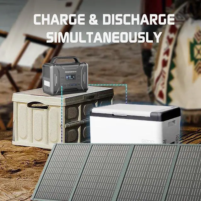 Alt view image 3 of 7 - POWERWIN Portable Solar Generator Power Station PPS320 with Foldable Solar Panel Combo Perfect for outdoor camping RV travel drones water pumps (PWS110+PPS320)