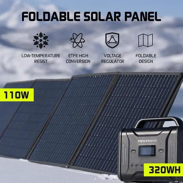 Alt view image 2 of 7 - POWERWIN Portable Solar Generator Power Station PPS320 with Foldable Solar Panel Combo Perfect for outdoor camping RV travel drones water pumps (PWS110+PPS320)