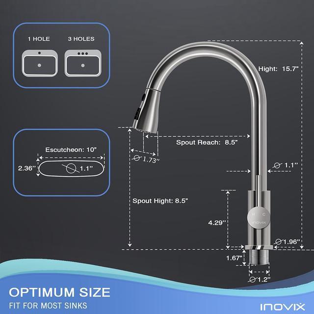 Alt view image 5 of 7 - POWERWIN Kitchen Faucets with Pull Down Sprayer Kitchen Sink Faucet High Arc Single Handle Stainless Steel Brushed Nickel Sink Faucet for Farmhouse Camper Laundry Rv Bar