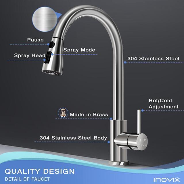 Alt view image 4 of 7 - POWERWIN Kitchen Faucets with Pull Down Sprayer Kitchen Sink Faucet High Arc Single Handle Stainless Steel Brushed Nickel Sink Faucet for Farmhouse Camper Laundry Rv Bar