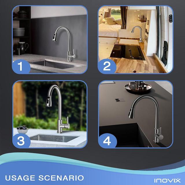 Alt view image 7 of 7 - POWERWIN Kitchen Faucets with Pull Down Sprayer Kitchen Sink Faucet High Arc Single Handle Stainless Steel Brushed Nickel Sink Faucet for Farmhouse Camper Laundry Rv Bar