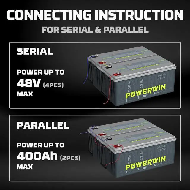 Alt view image 6 of 7 - POWERWIN BT200 12V 200Ah LiFePO4 Battery with BMS - Ultra Long 15,000 Cycles, Deep Cycle, Low-Temp Protection, Ideal for Solar, RV, Off-Grid, Marine, Trolling Motors & Home Energy Storage