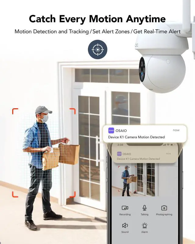 Alt view image 5 of 7 - GNCC 2K Outdoor Security Camera 2.4G WiFi, CCTV Camera, 360° PTZ Auto-Tracking Night Vision Surveillance Camera, Motion Detection , 2 Way Audio, APP Remote Control, IP66 Waterproof