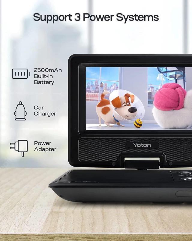 Alt view image 4 of 7 - Yoton Portable DVD Player with 7.5" HD Swivel Screen, 4-6 Hours Built-in Battery for Kids and Car